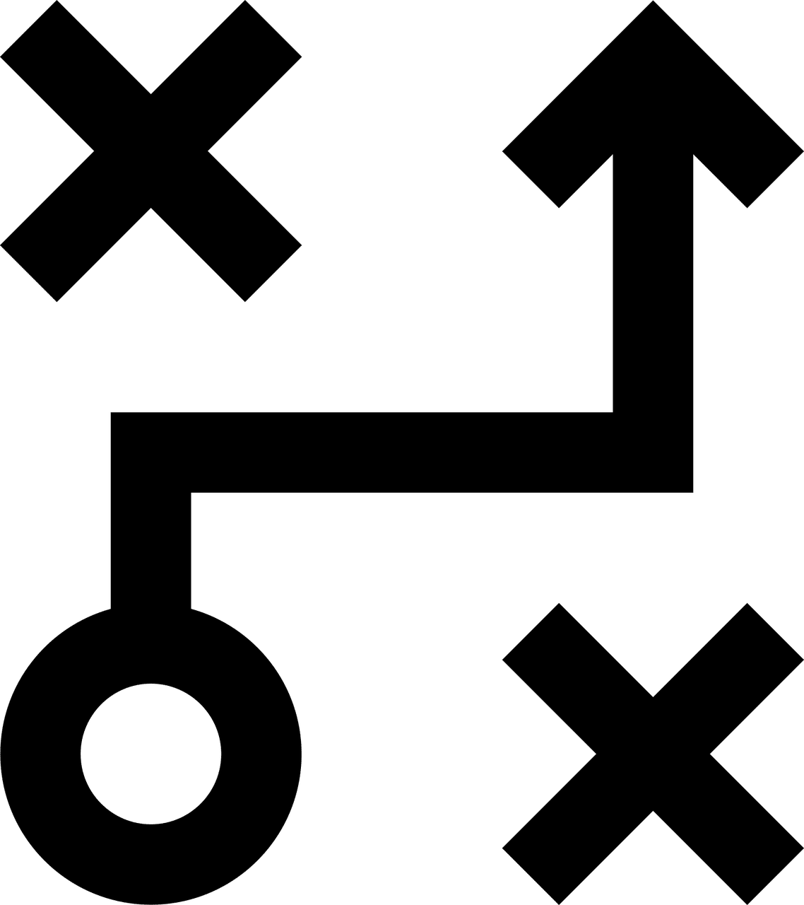 Black arrow bends between two X marks, illustrating a route to avoid probate.